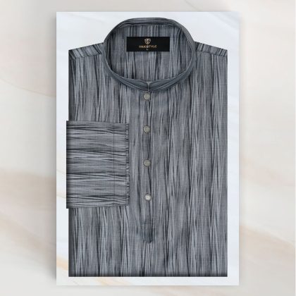 Grey textured cotton panjabi for men premium ethnic wear