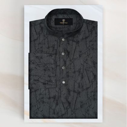 Men’s Premium Textured Cotton Panjabi – Charcoal Black