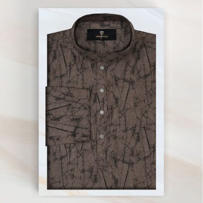 Creamy Brown Abstract Print Cotton Panjabi