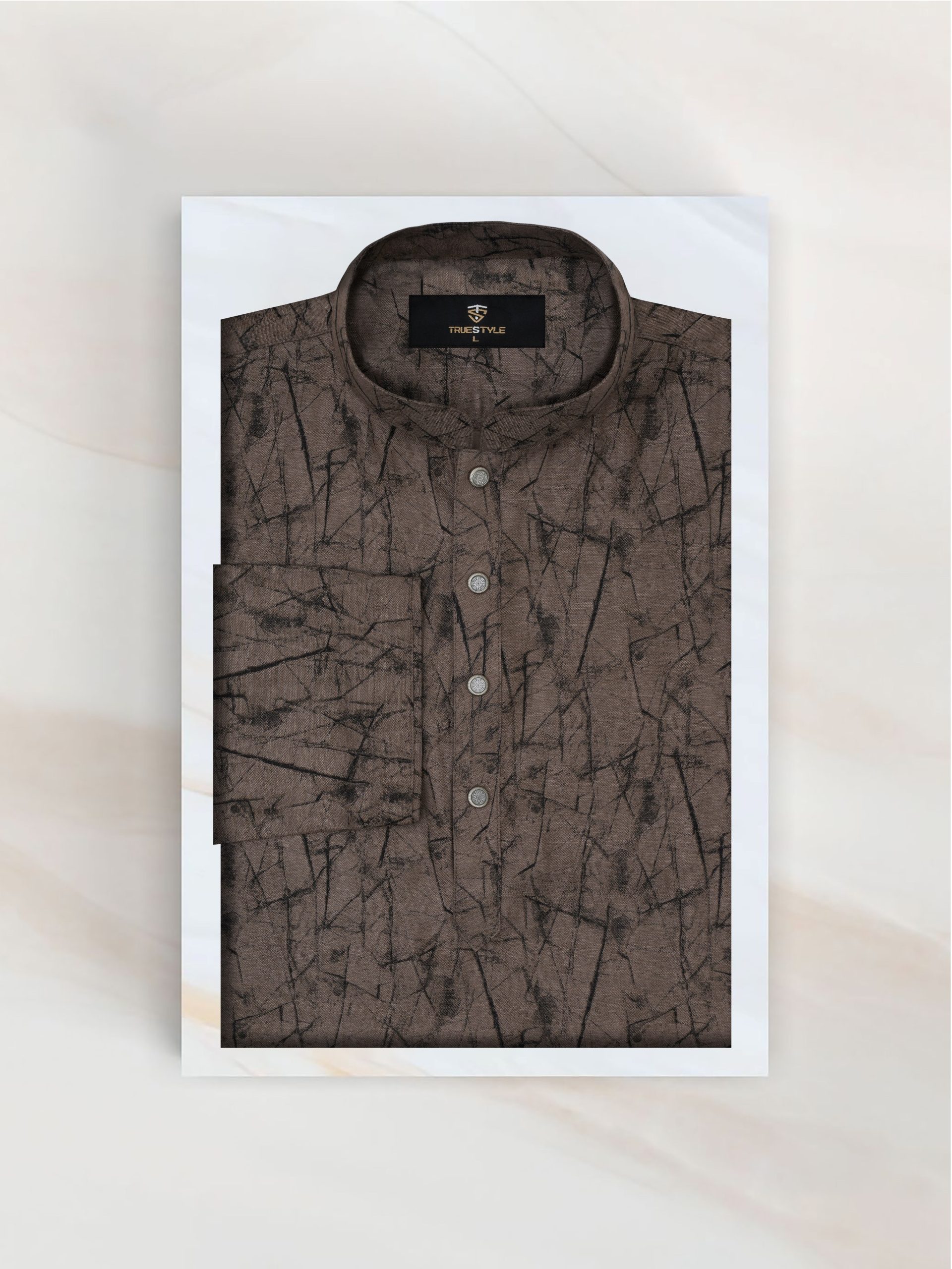 Creamy Brown Abstract Print Cotton Panjabi