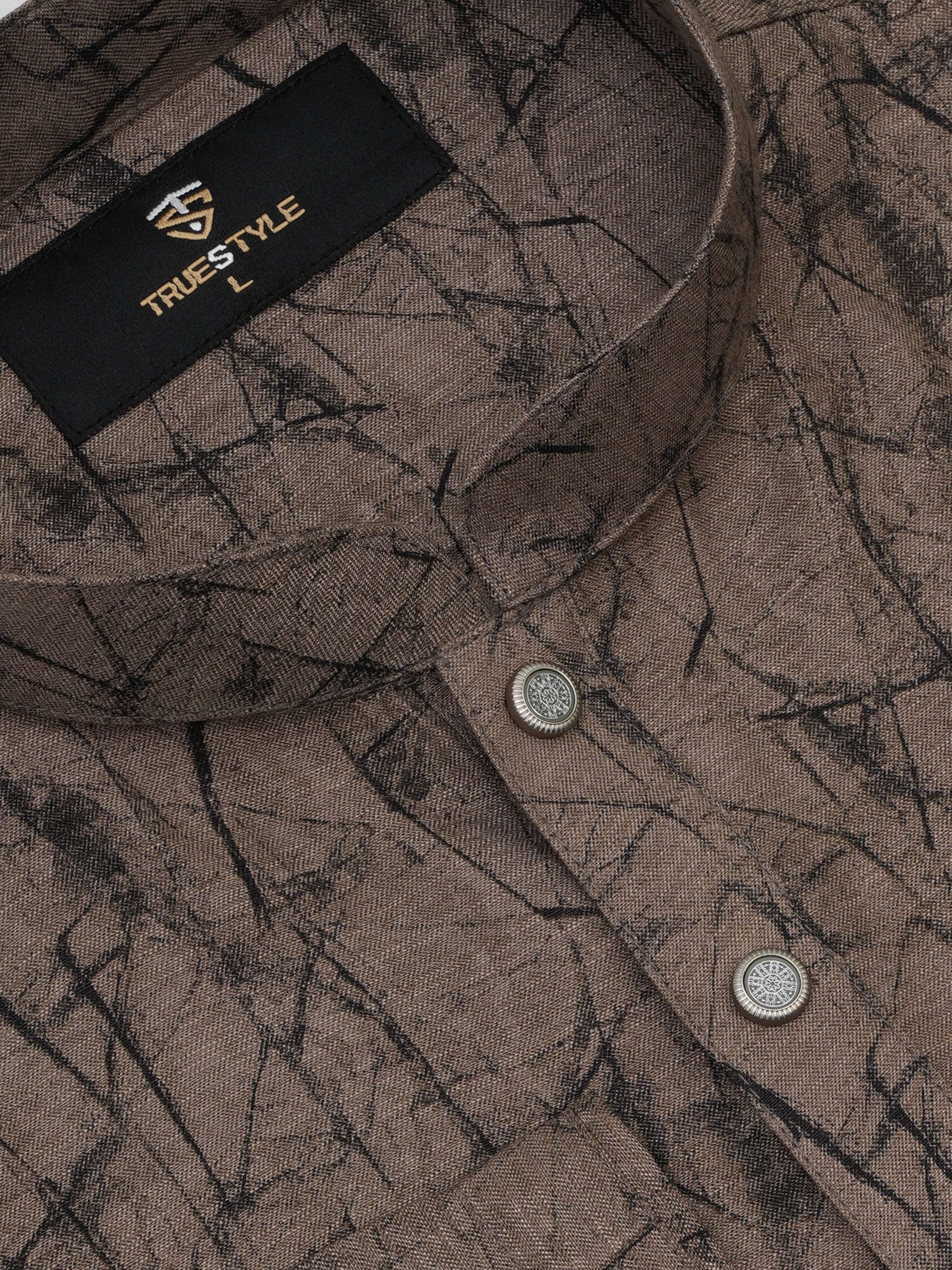 Creamy Brown Abstract Print Cotton Panjabi - Image 3