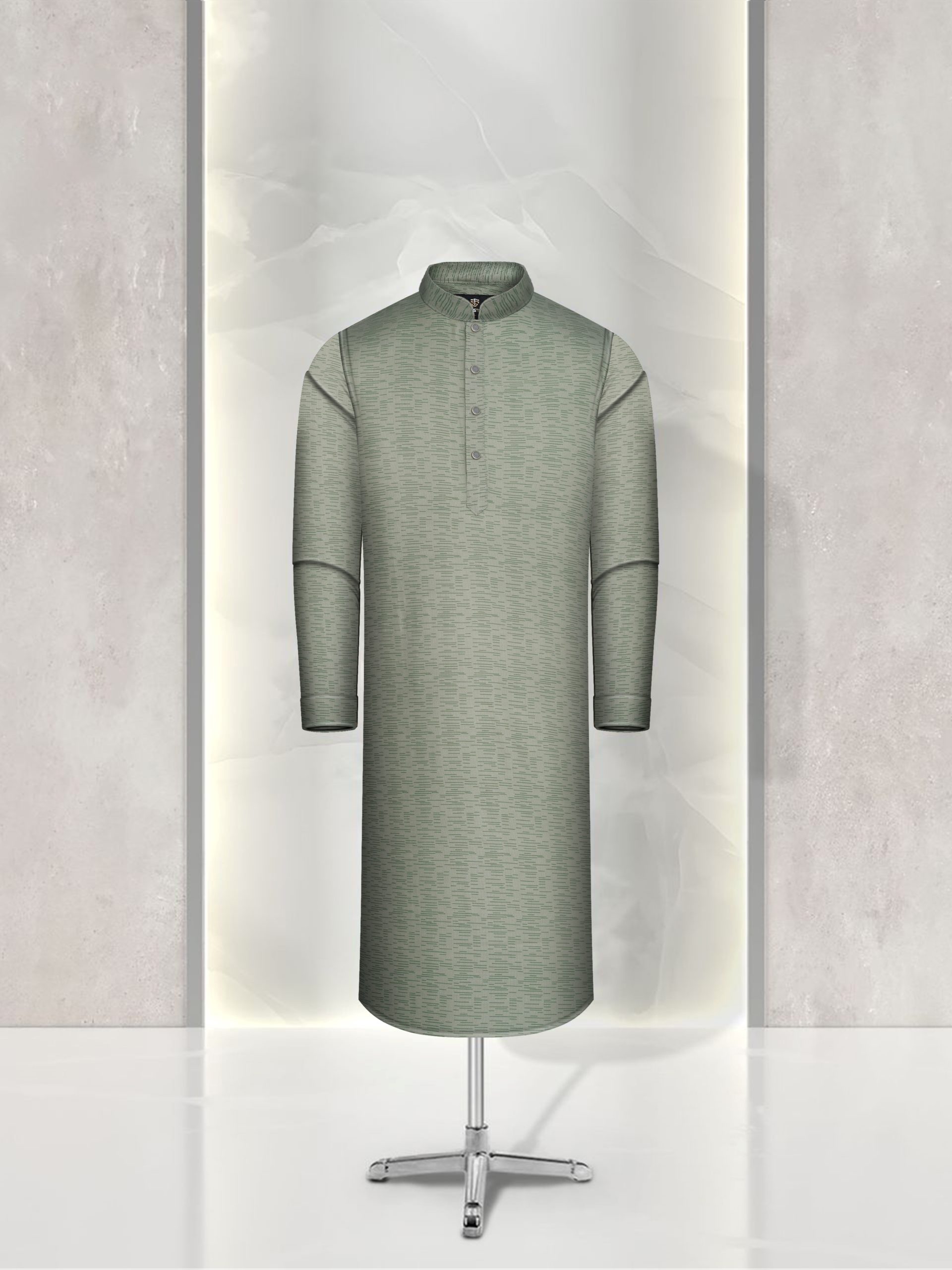 Sage Green Textured Cotton Panjabi - Image 2